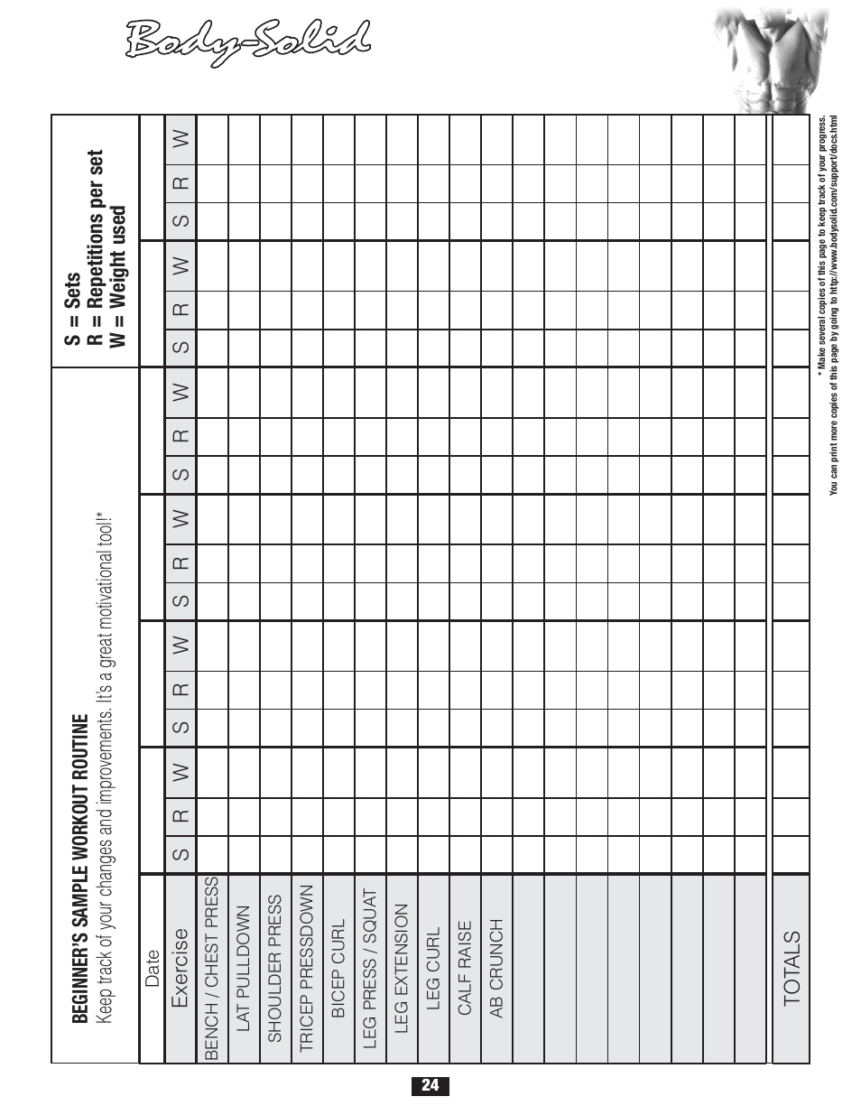 Weight training exercise lo g | Body Solid FID 46 User Manual | Page 25 / 46