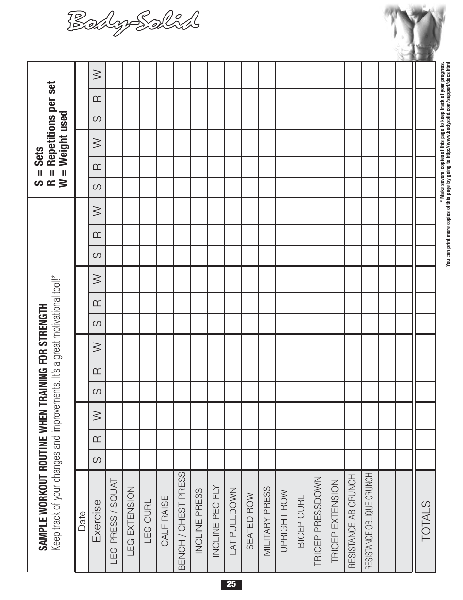 Weight training exercise lo g | Body Solid FID 46 User Manual | Page 26 / 46