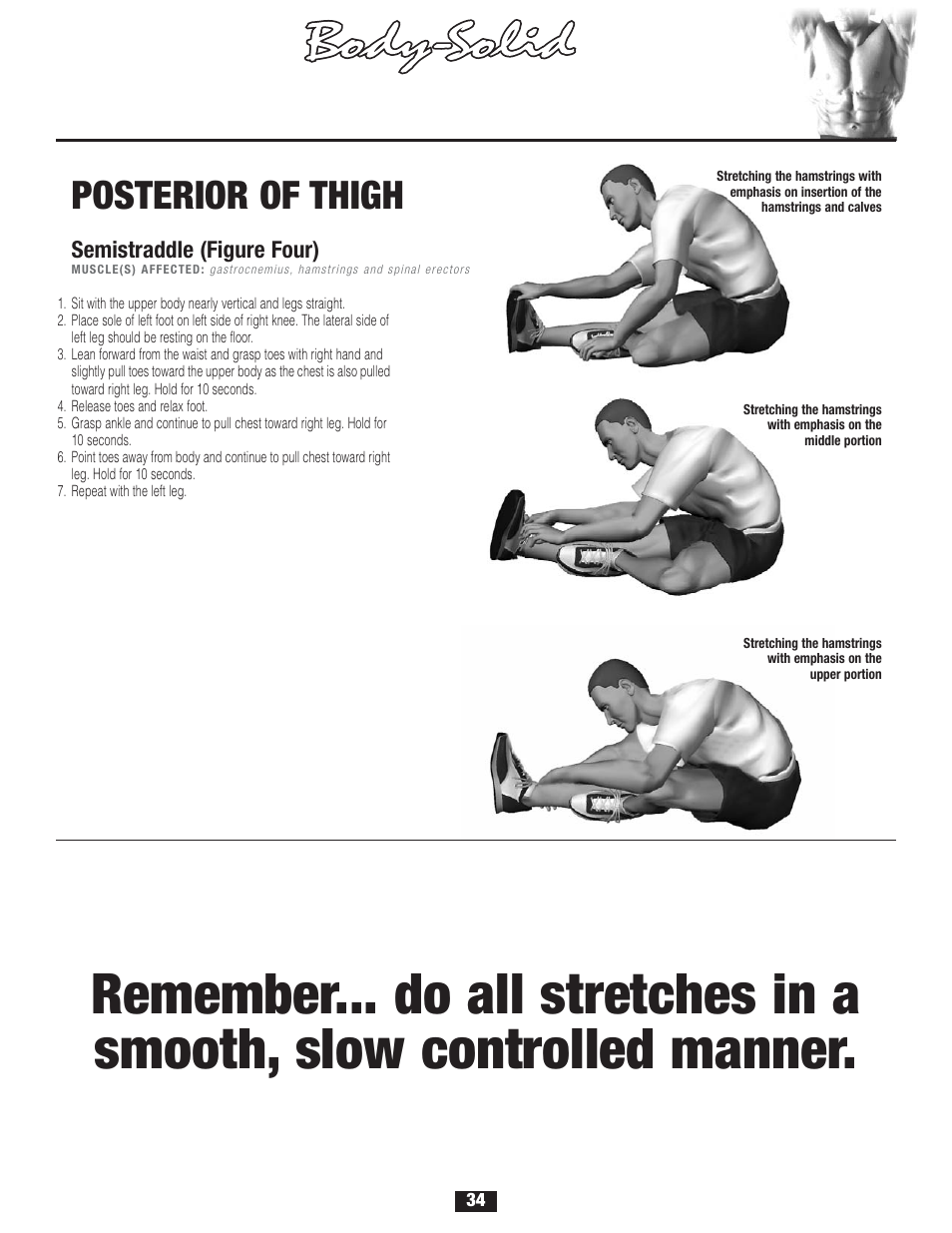 S t r etching, Warm-up/cool-down | Body Solid FID 46 User Manual | Page 35 / 46