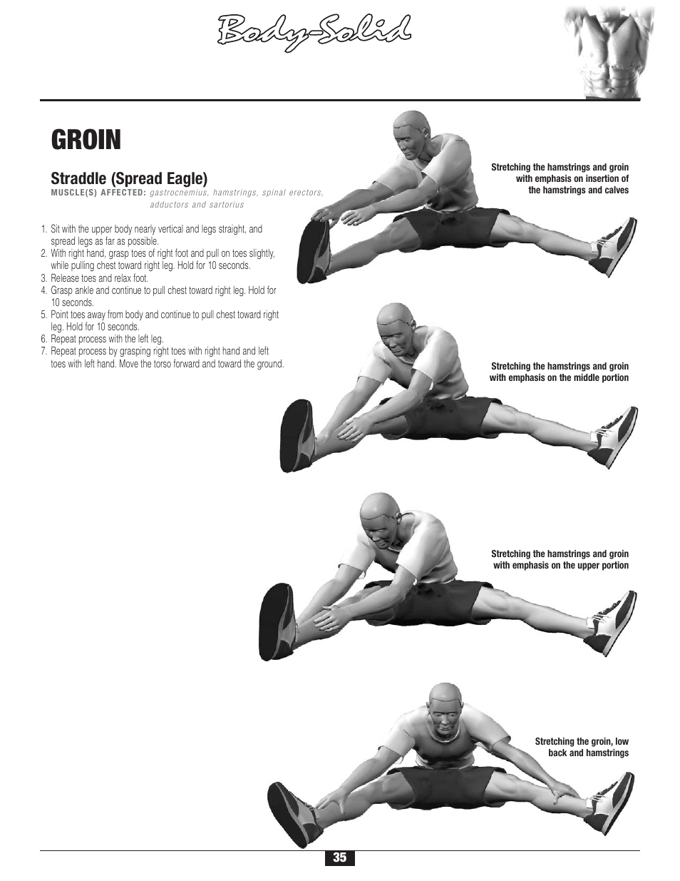 S t r etching, Warm-up/cool-down | Body Solid FID 46 User Manual | Page 36 / 46