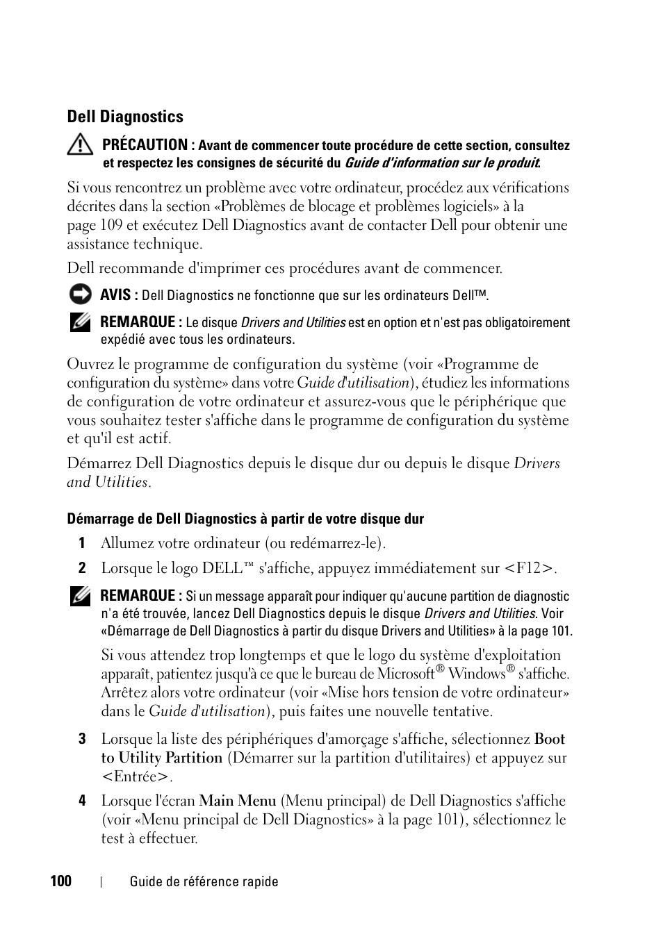 Dell diagnostics | Dell Precision T5400 (Late 2007) User Manual | Page 100 / 258