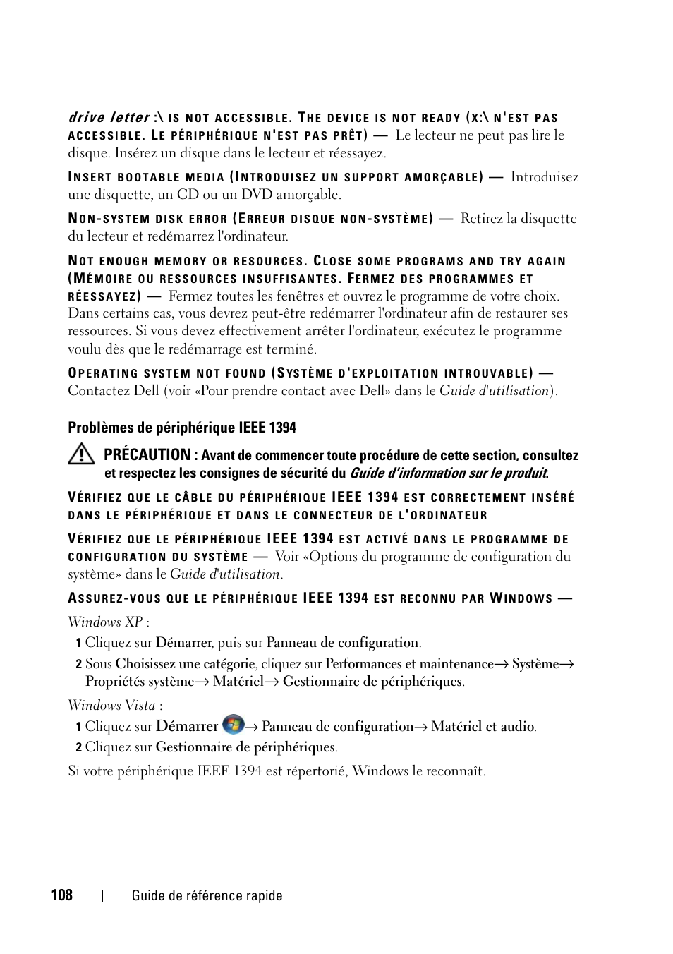 Précaution, Démarrer | Dell Precision T5400 (Late 2007) User Manual | Page 108 / 258