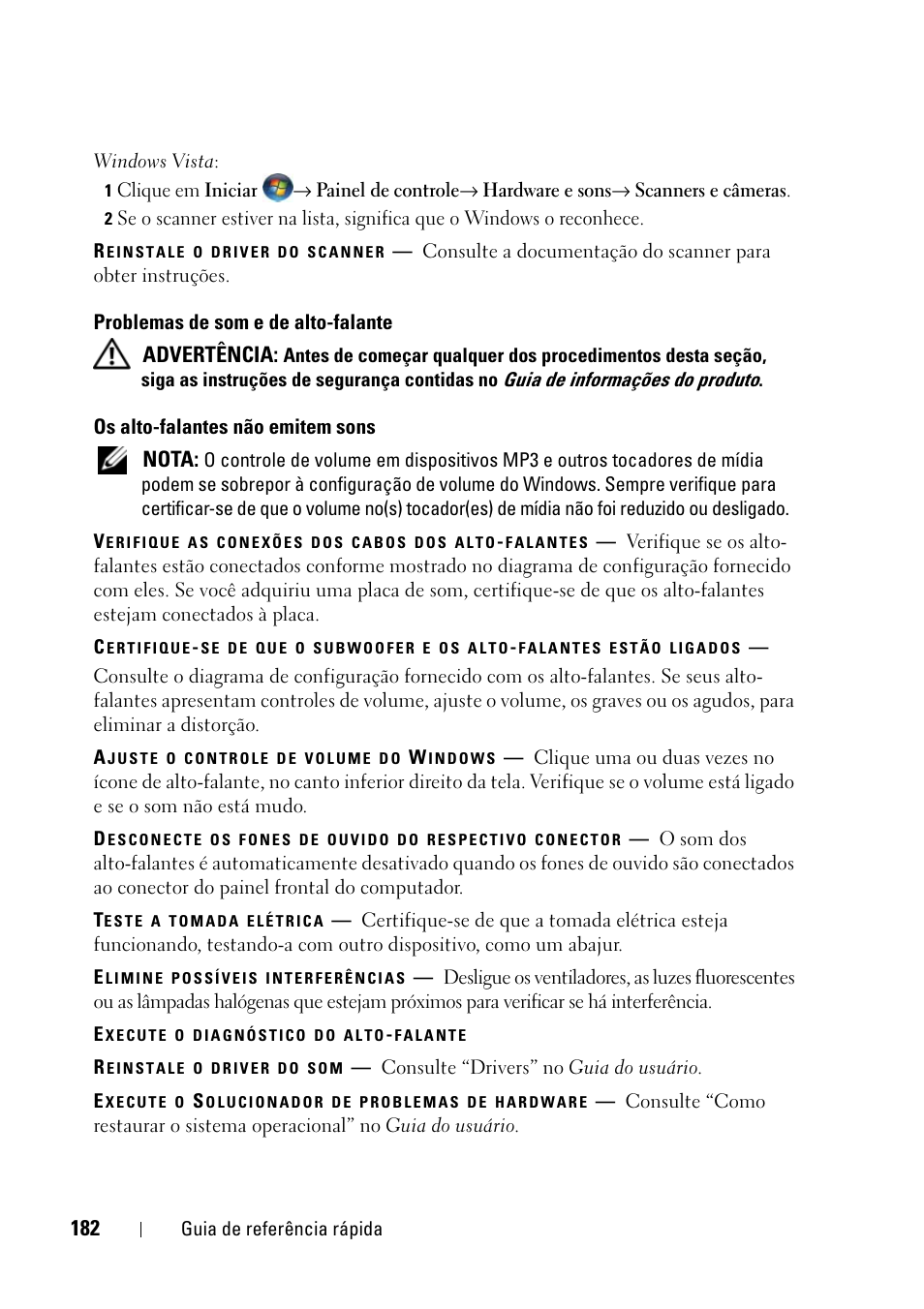 Advertência, Nota | Dell Precision T5400 (Late 2007) User Manual | Page 182 / 258