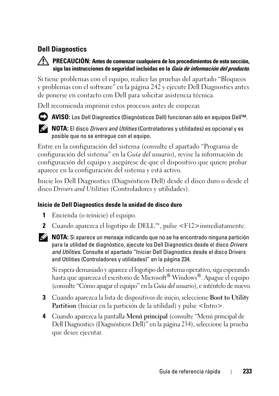 Dell diagnostics | Dell Precision T5400 (Late 2007) User Manual | Page 233 / 258