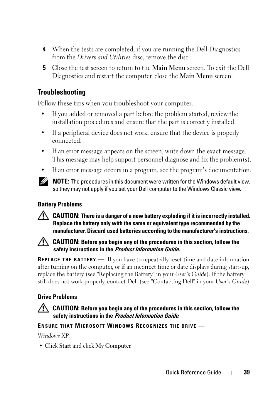 Troubleshooting | Dell Precision T5400 (Late 2007) User Manual | Page 39 / 258