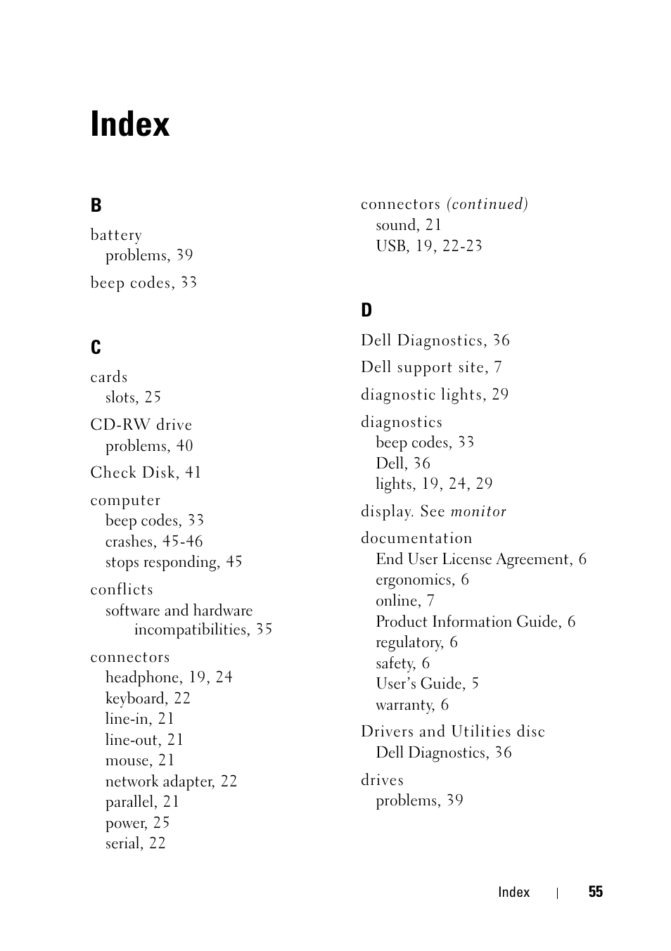 Index | Dell Precision T5400 (Late 2007) User Manual | Page 55 / 258