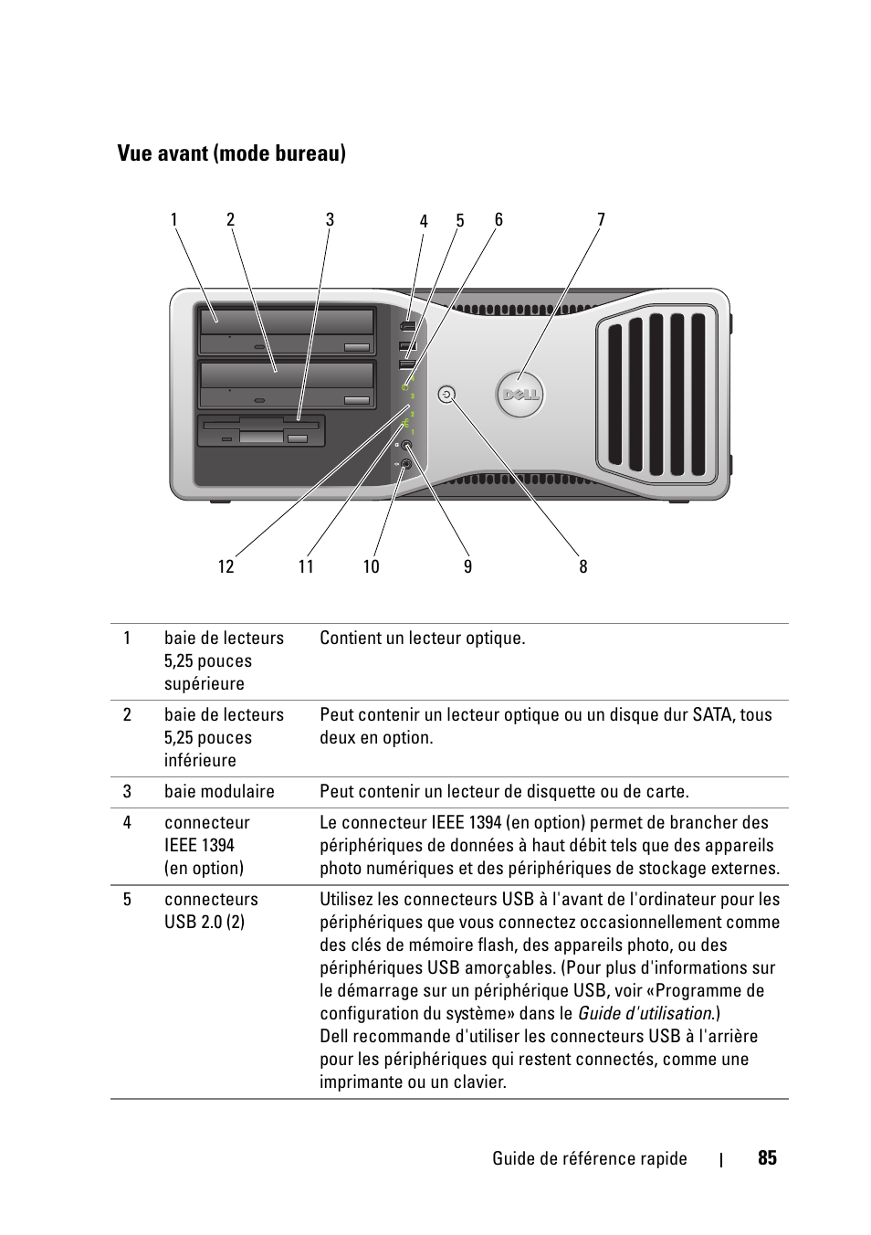 Vue avant (mode bureau) | Dell Precision T5400 (Late 2007) User Manual | Page 85 / 258