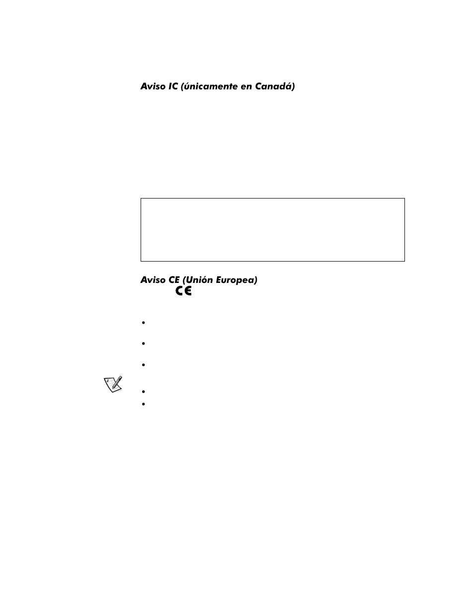 Aviso ic (únicamente en canadá), Aviso ce (unión europea), Aviso ic (únicamente en canadá) -14 | Aviso ce (unión europea) -14 | Dell Inspiron 3800 User Manual | Page 146 / 158