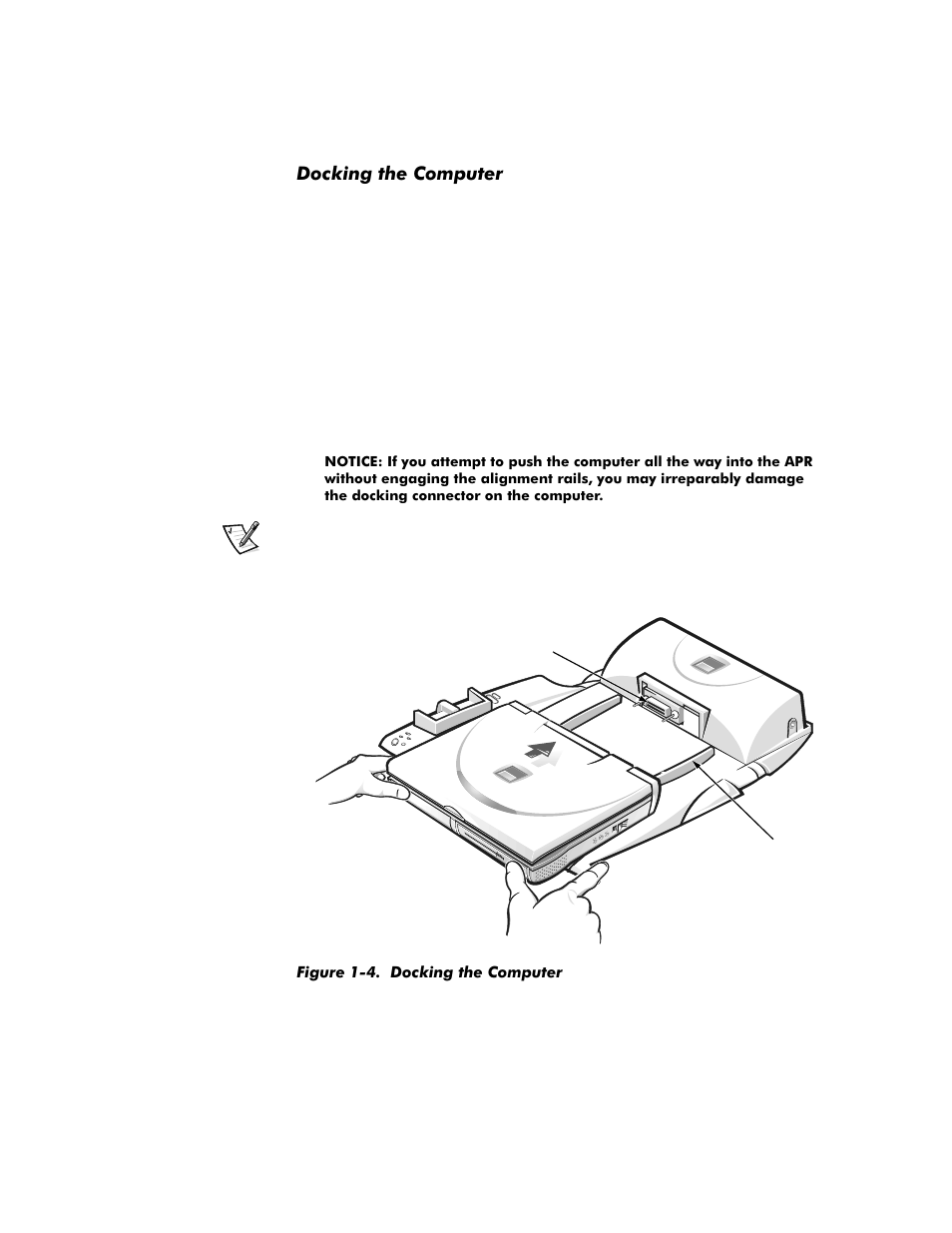 Docking the computer, Docking the computer -5, Figure 1-4 | Dell Inspiron 3800 User Manual | Page 9 / 158