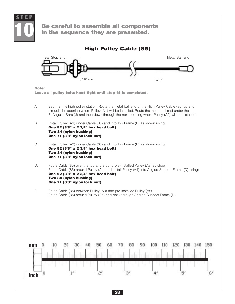 S t e p, Mm inch, High pulley cable (85) | Body Solid G6B User Manual | Page 28 / 90