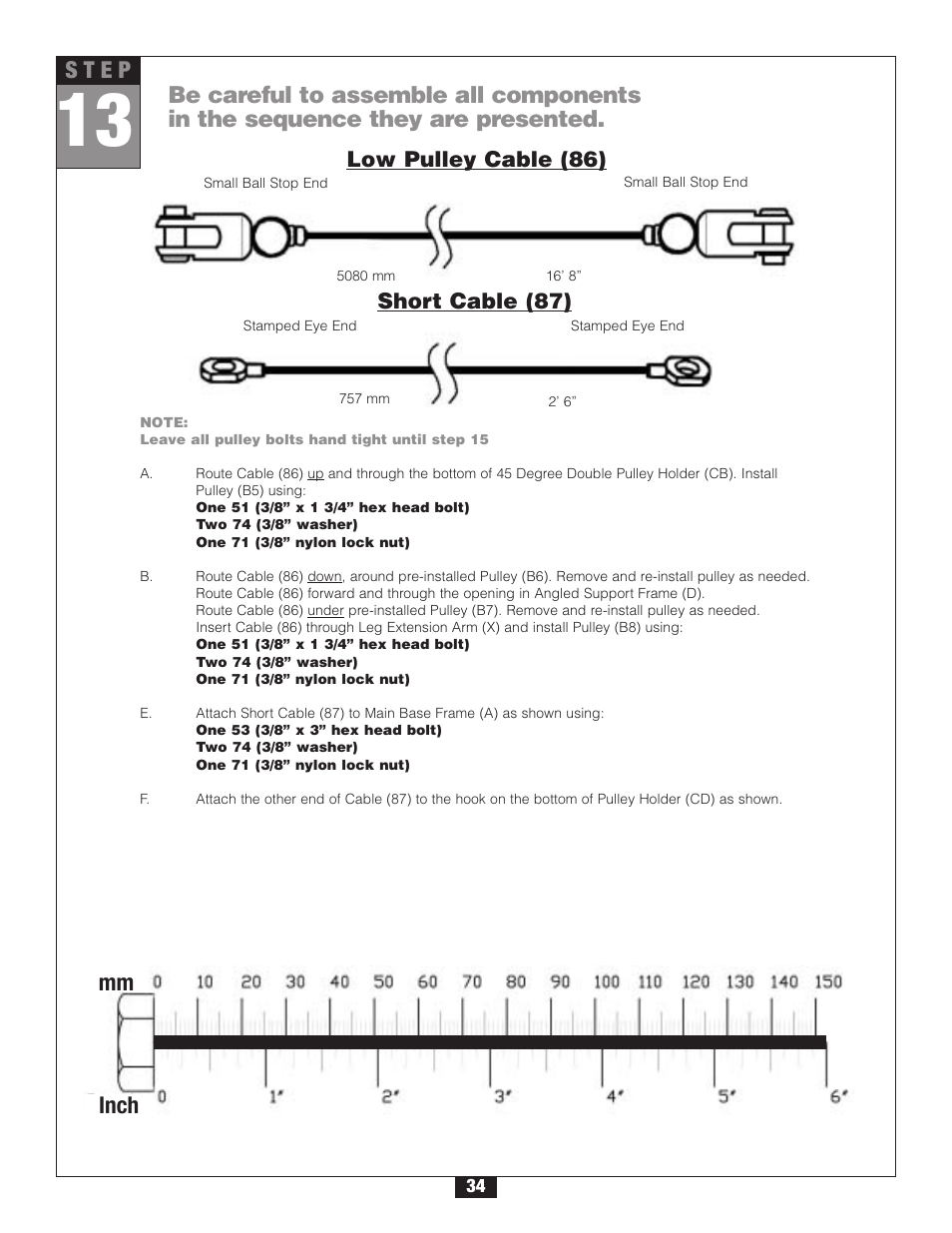 Low pulley cable (86) short cable (87) | Body Solid G6B User Manual | Page 34 / 90