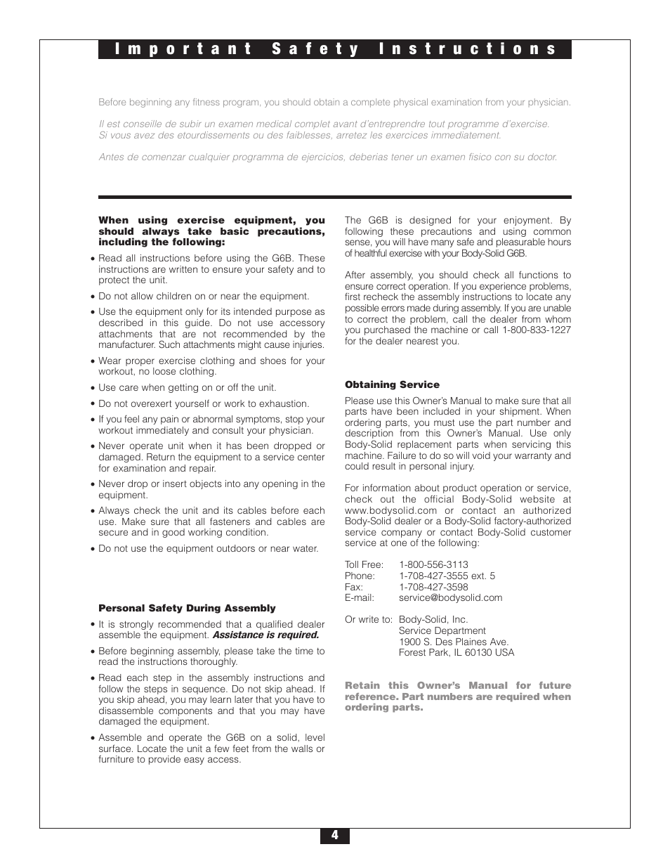 Body Solid G6B User Manual | Page 4 / 90