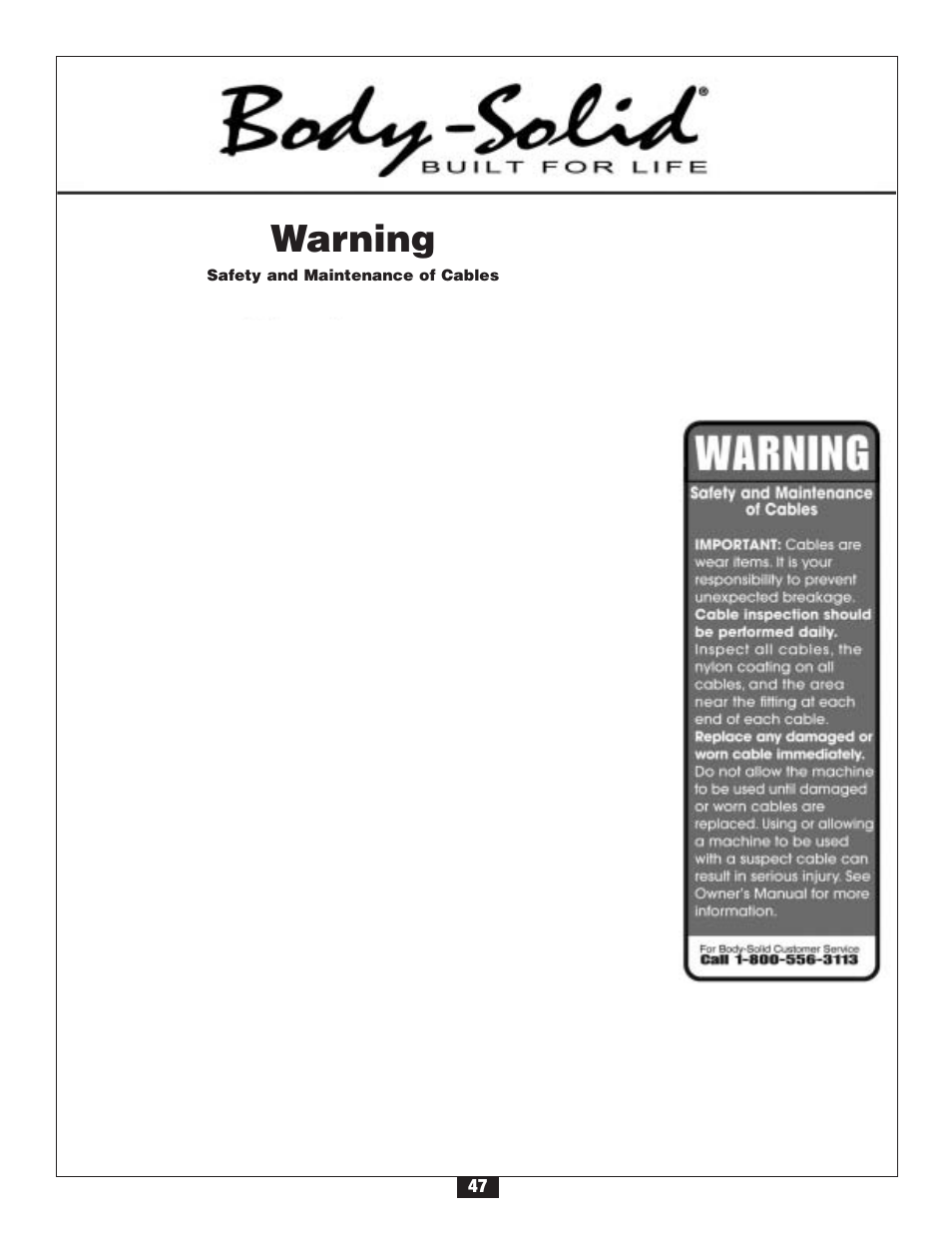 Warning | Body Solid G6B User Manual | Page 47 / 90