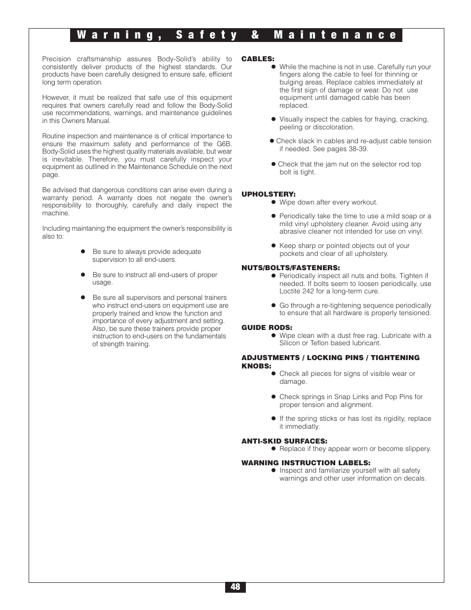 Body Solid G6B User Manual | Page 48 / 90