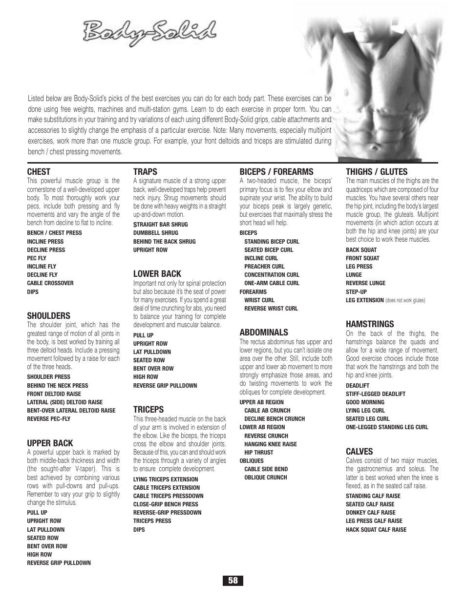 Exercise tips | Body Solid G6B User Manual | Page 58 / 90