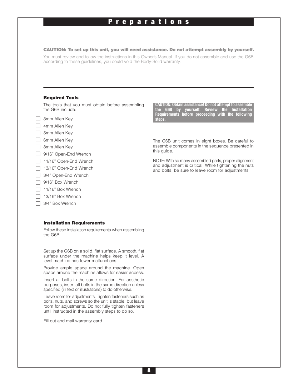 Body Solid G6B User Manual | Page 8 / 90