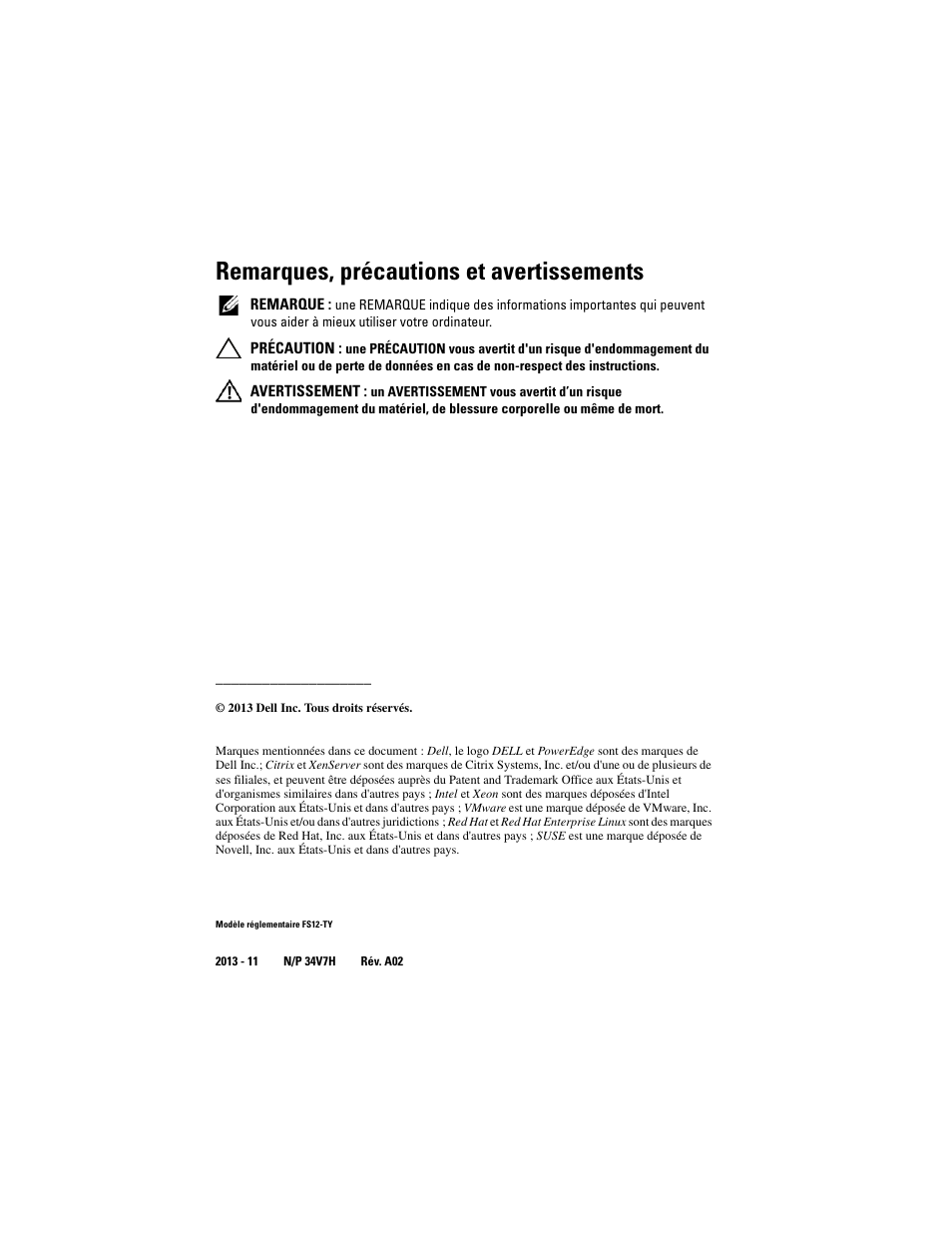 Remarques, précautions et avertissements | Dell PowerEdge C2100 User Manual | Page 28 / 128
