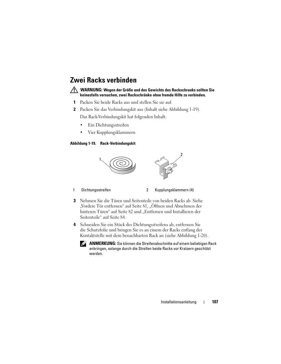 Zwei racks verbinden | Dell PowerEdge Rack Enclosure 4220 User Manual | Page 109 / 186