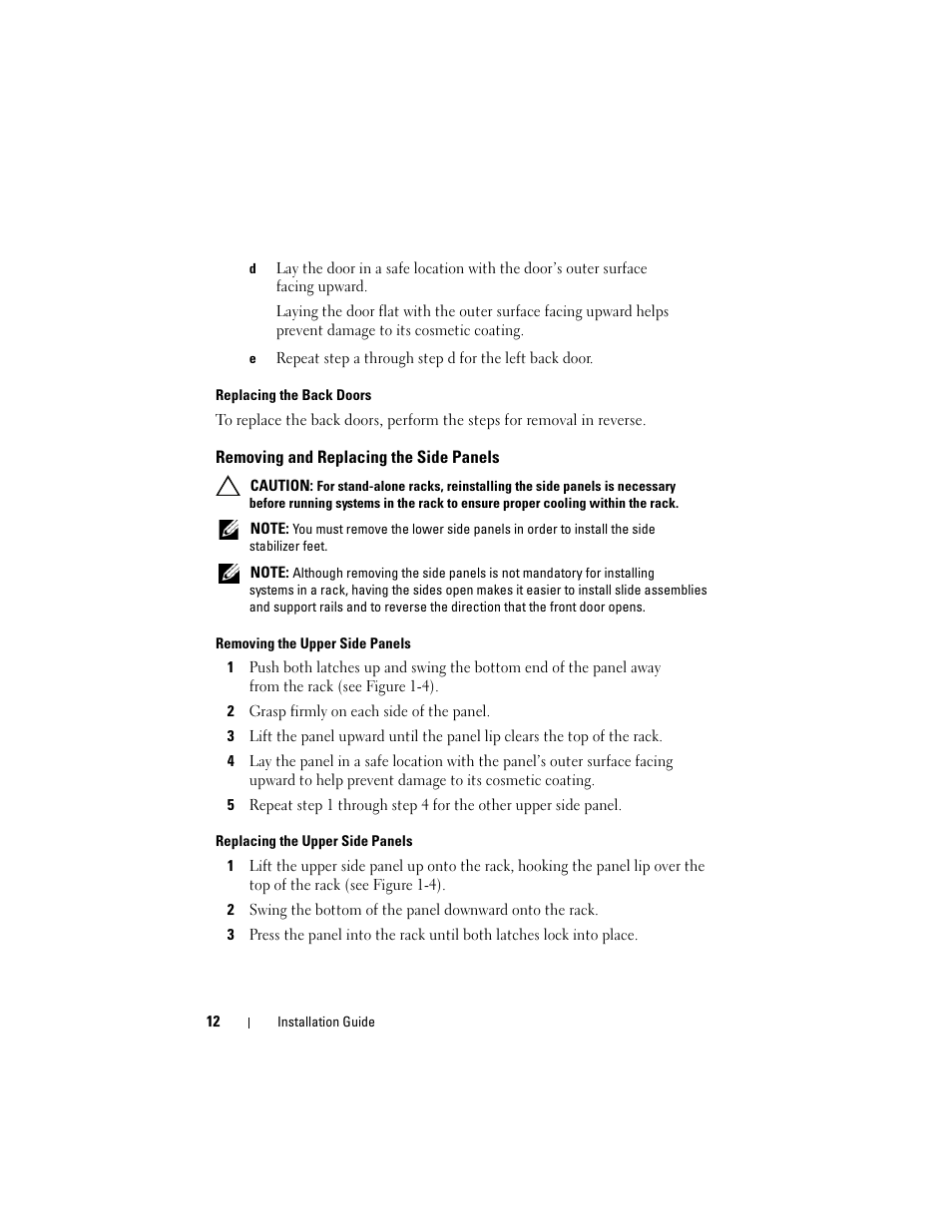 Removing and replacing the side panels | Dell PowerEdge Rack Enclosure 4220 User Manual | Page 14 / 186