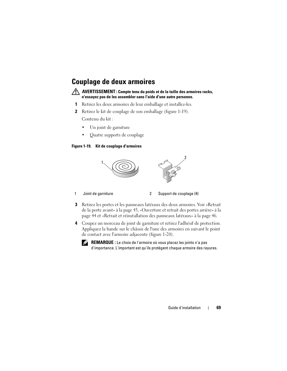 Couplage de deux armoires | Dell PowerEdge Rack Enclosure 4220 User Manual | Page 71 / 186