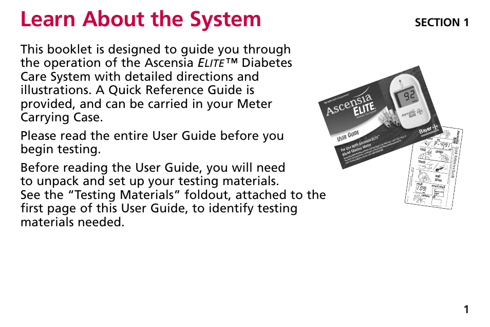 Learn about the system, Lite | Bayer HealthCare Blood Glucose Meter MODEL Ascensia Elite User Manual | Page 10 / 51