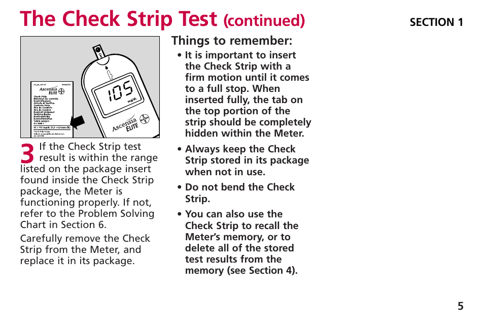 The check strip test, Continued) | Bayer HealthCare Blood Glucose Meter MODEL Ascensia Elite User Manual | Page 14 / 51
