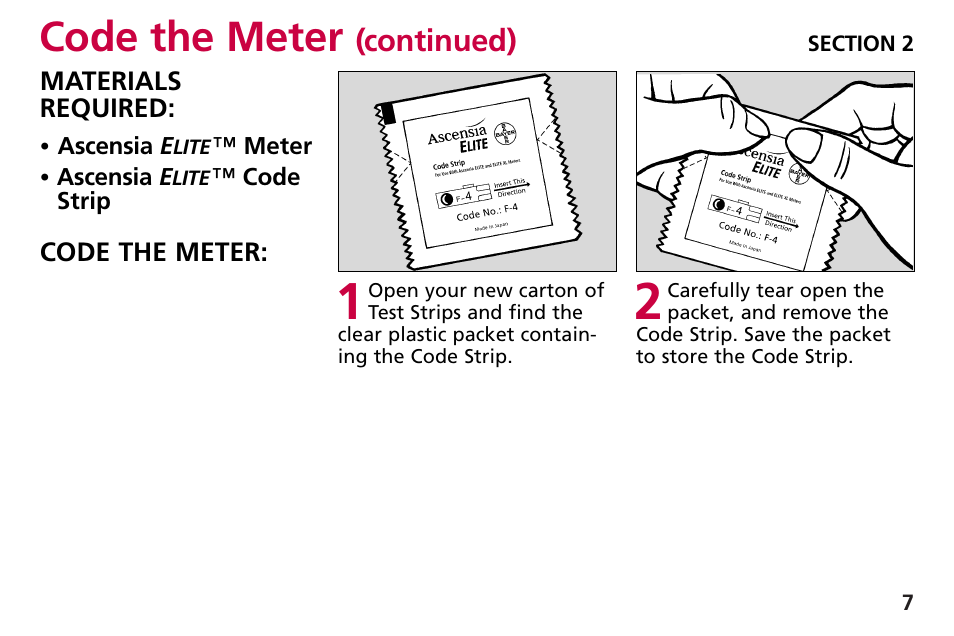Code the meter | Bayer HealthCare Blood Glucose Meter MODEL Ascensia Elite User Manual | Page 16 / 51