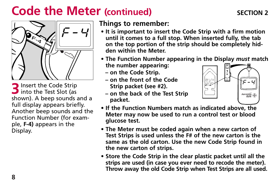 Code the meter, Continued) | Bayer HealthCare Blood Glucose Meter MODEL Ascensia Elite User Manual | Page 17 / 51