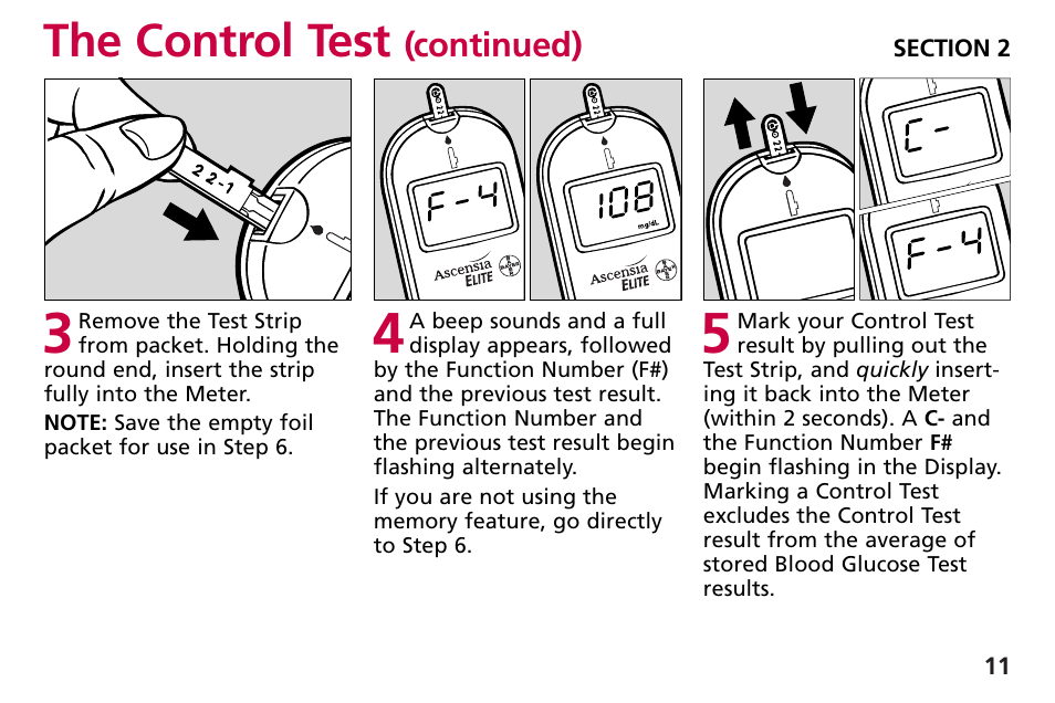 The control test | Bayer HealthCare Blood Glucose Meter MODEL Ascensia Elite User Manual | Page 20 / 51