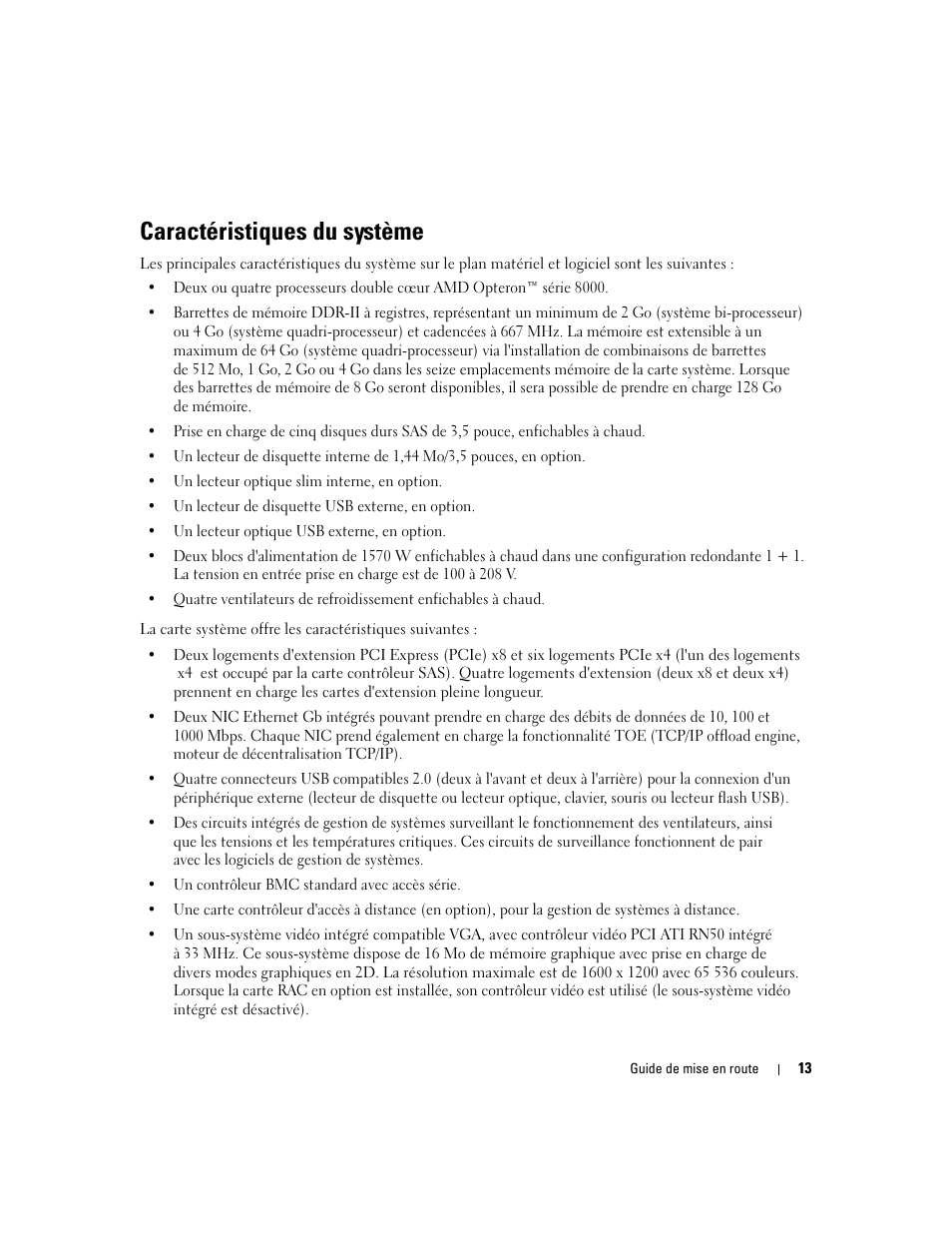 Caractéristiques du système | Dell PowerEdge 6950 User Manual | Page 15 / 42