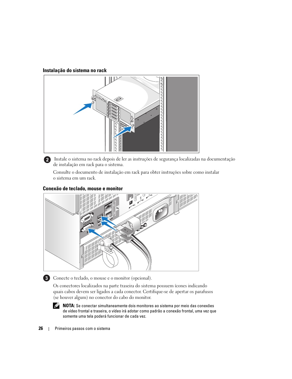 Instalação do sistema no rack, Conexão de teclado, mouse e monitor | Dell PowerEdge 6950 User Manual | Page 28 / 42