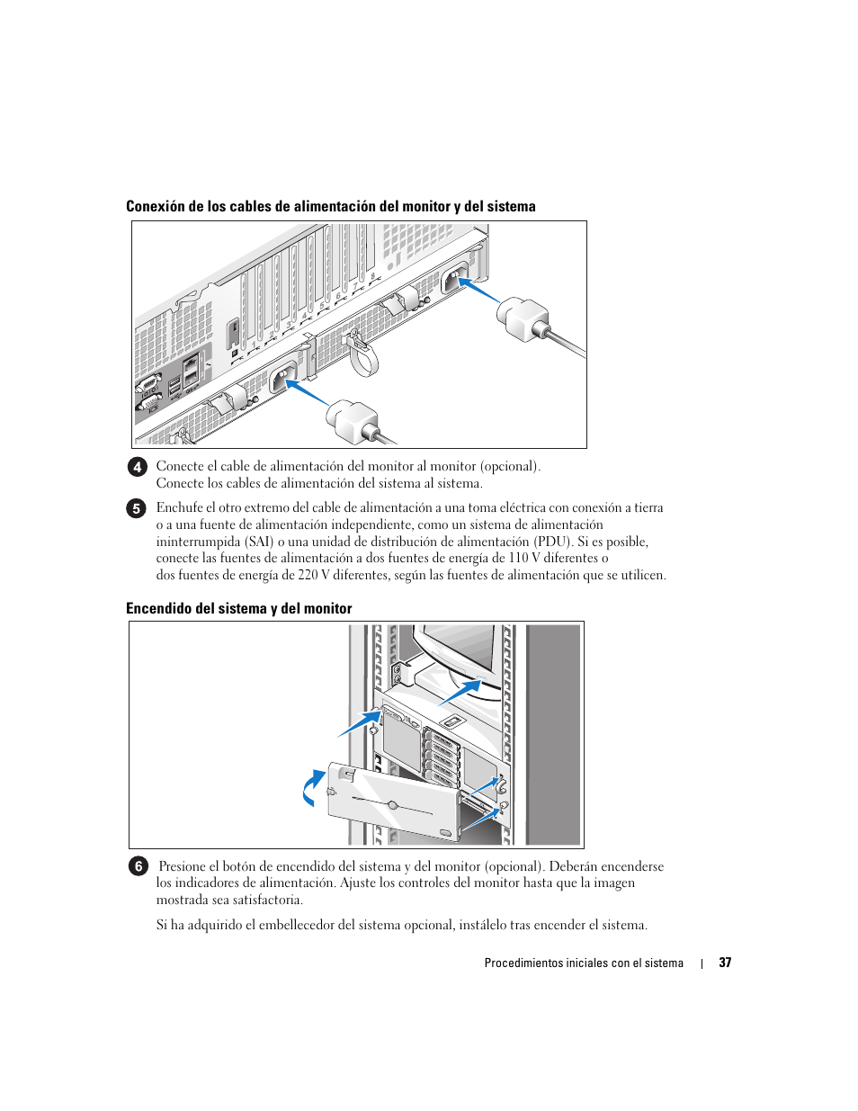 Encendido del sistema y del monitor | Dell PowerEdge 6950 User Manual | Page 39 / 42