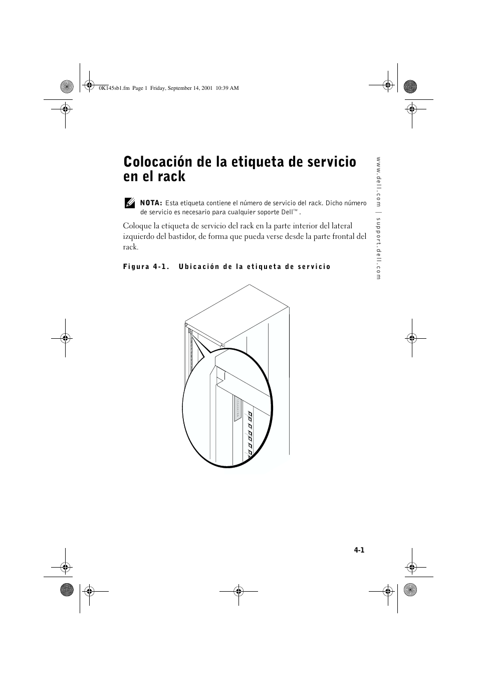 Colocación de la etiqueta de servicio en el rack | Dell PowerEdge Rack Enclosure 4220 User Manual | Page 9 / 12