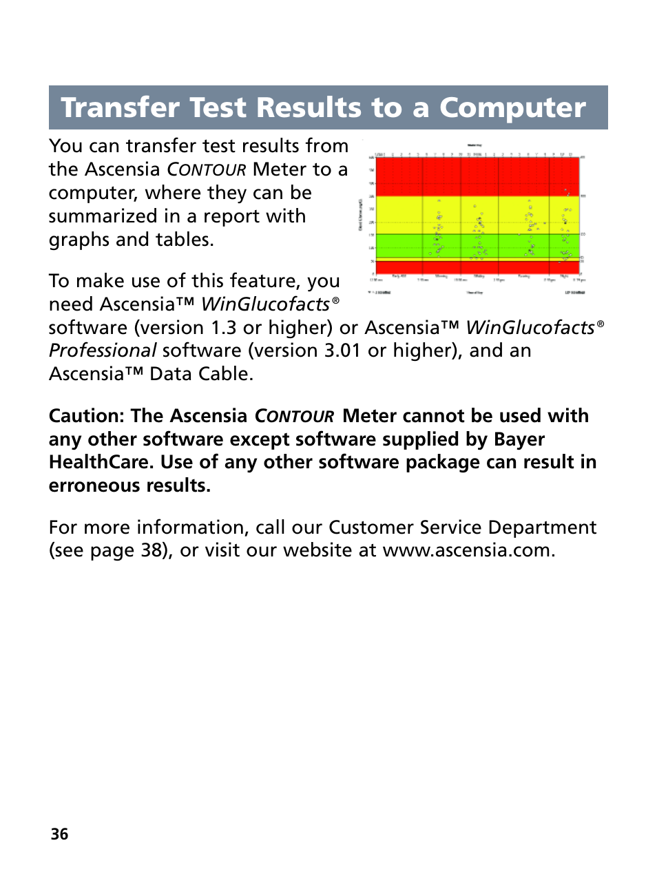 Transfer test results to a computer | Bayer HealthCare Ascensia Contour Blood Glucose Monitoring System User Manual | Page 40 / 46