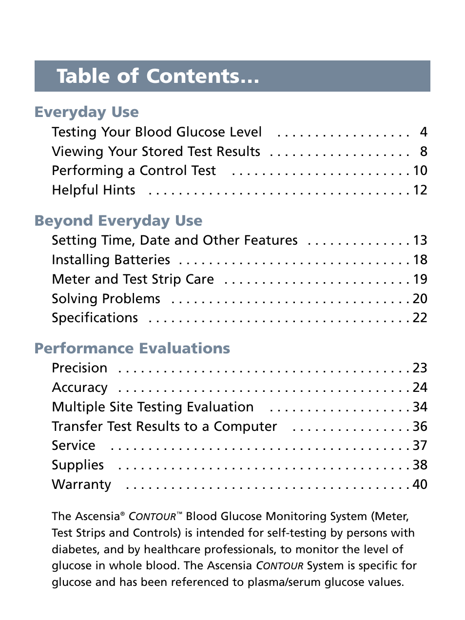 Bayer HealthCare Ascensia Contour Blood Glucose Monitoring System User Manual | Page 5 / 46