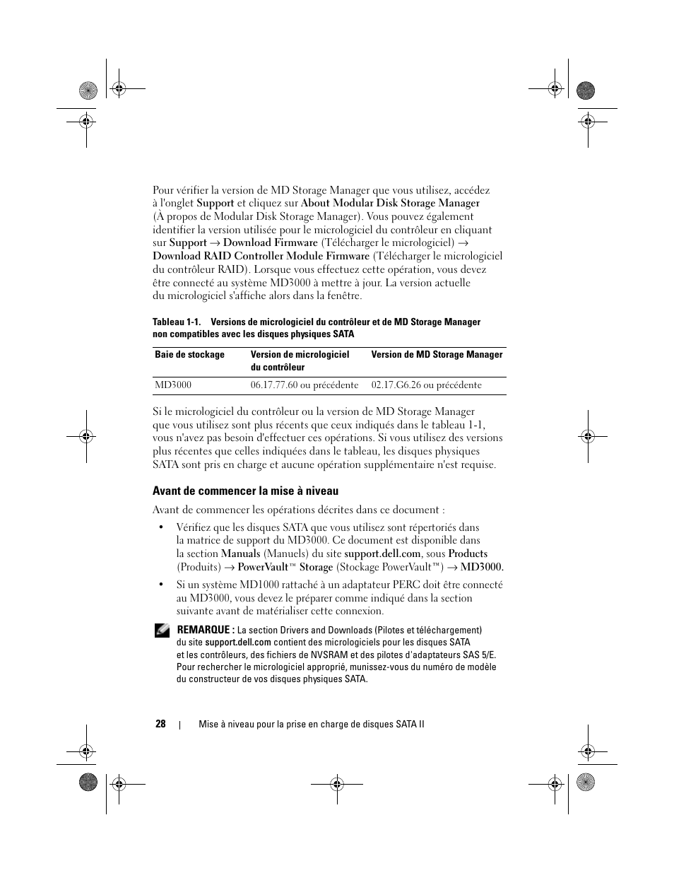 Avant de commencer la mise à niveau | Dell PowerVault MD3000 User Manual | Page 28 / 92