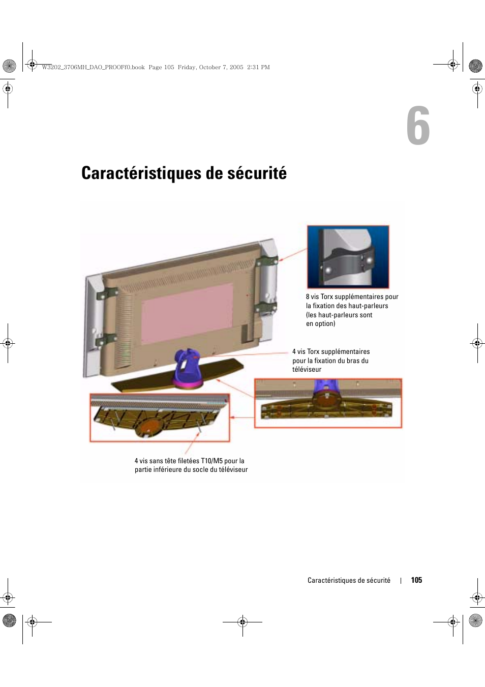 Caractéristiques de sécurité, 6 caractéristiques de sécurité | Dell LCD TV W3706MH User Manual | Page 105 / 204