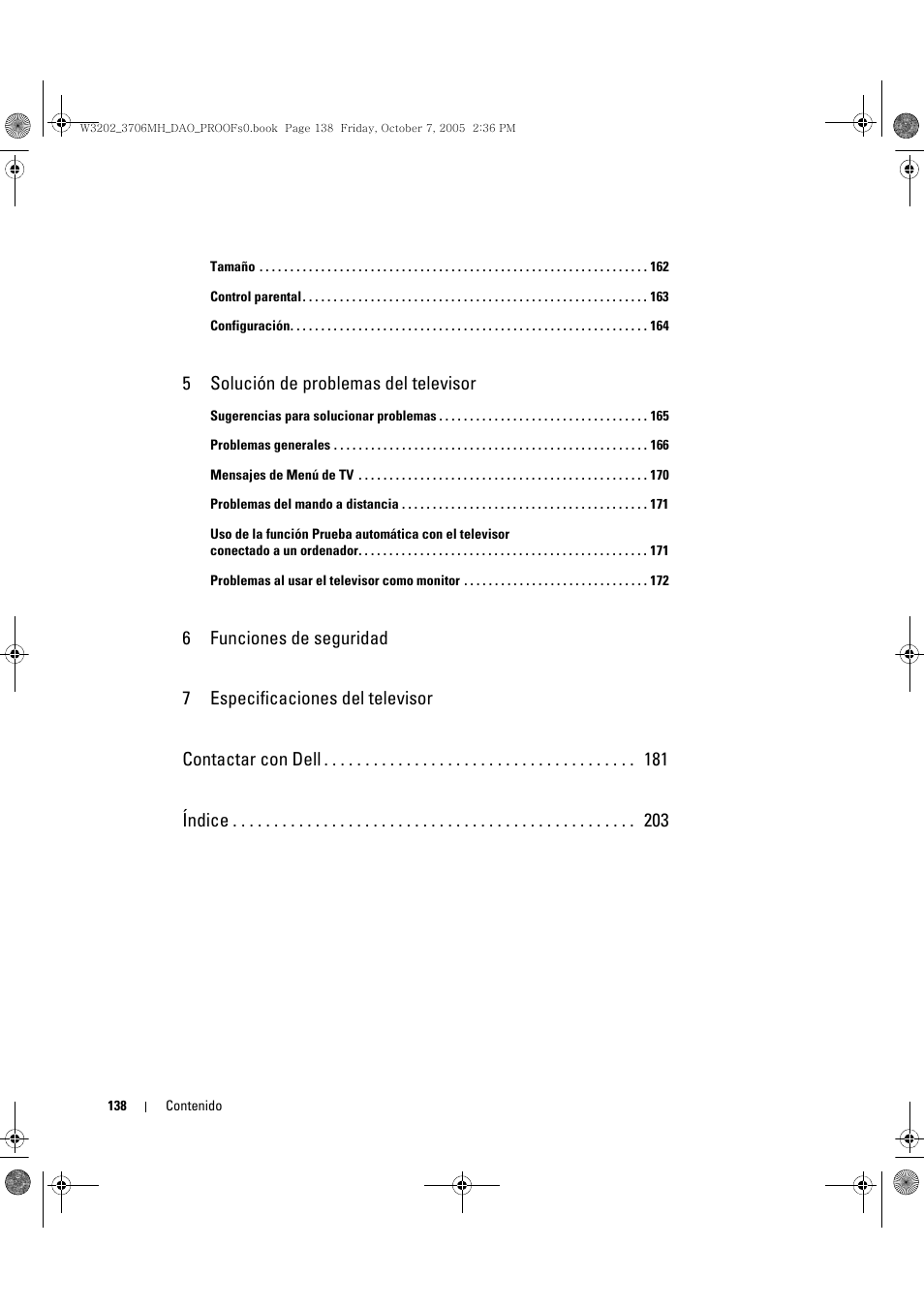 5 solución de problemas del televisor | Dell LCD TV W3706MH User Manual | Page 138 / 204