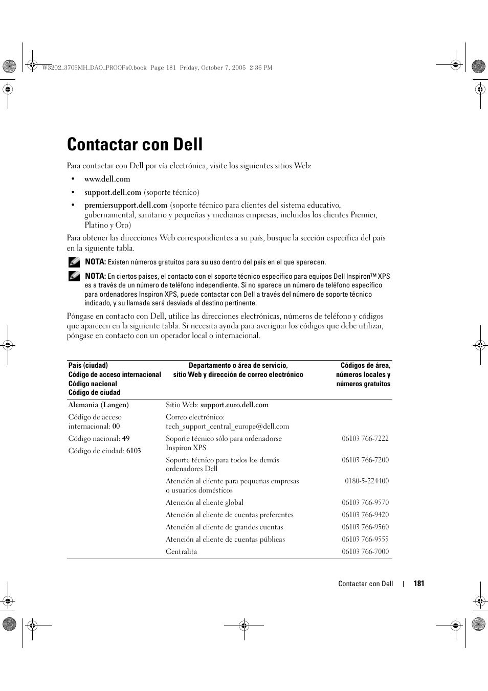 Contactar con dell | Dell LCD TV W3706MH User Manual | Page 181 / 204