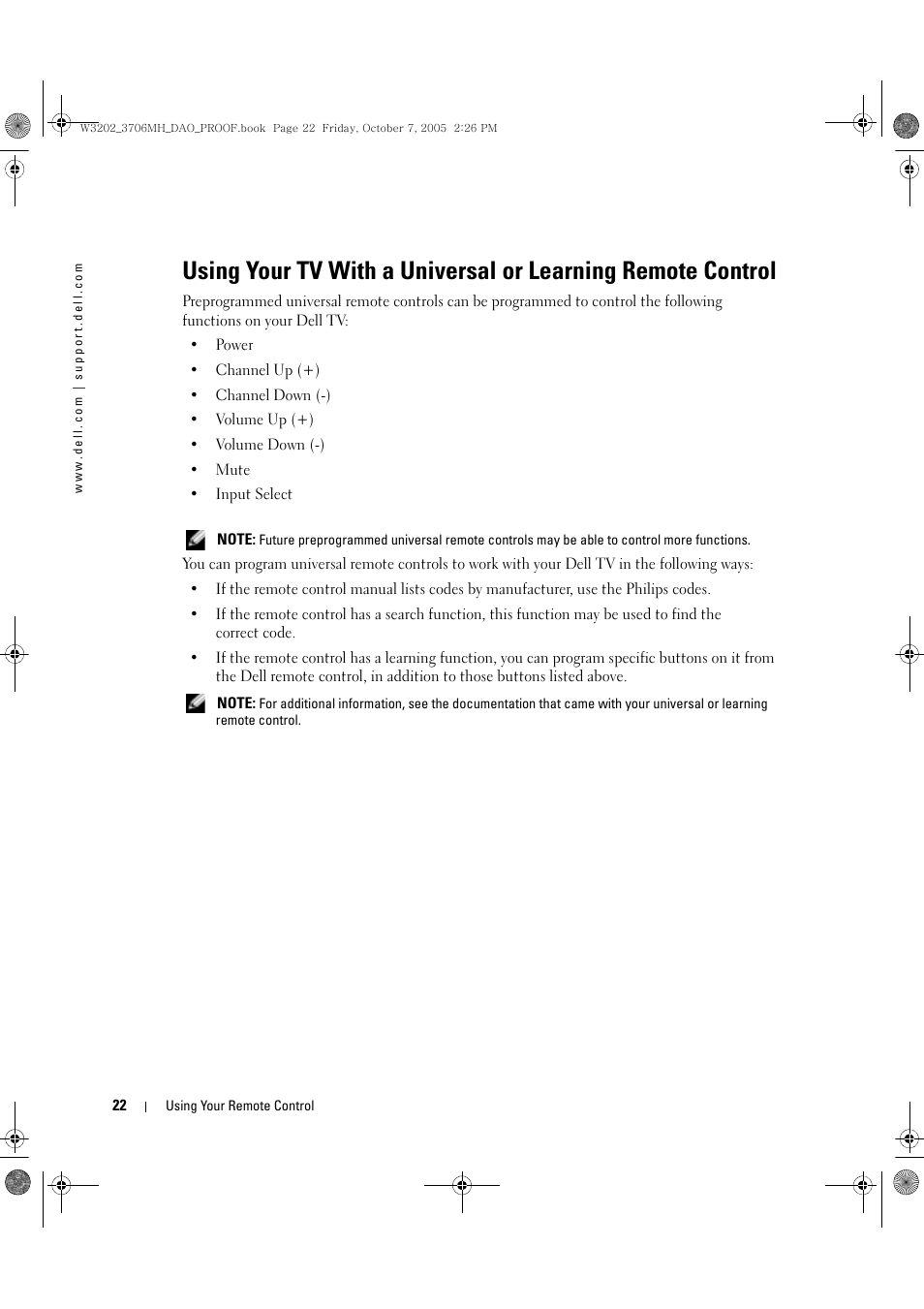 Dell LCD TV W3706MH User Manual | Page 22 / 204