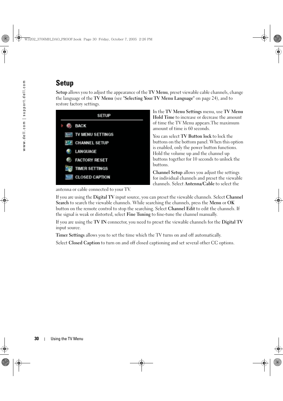 Setup | Dell LCD TV W3706MH User Manual | Page 30 / 204