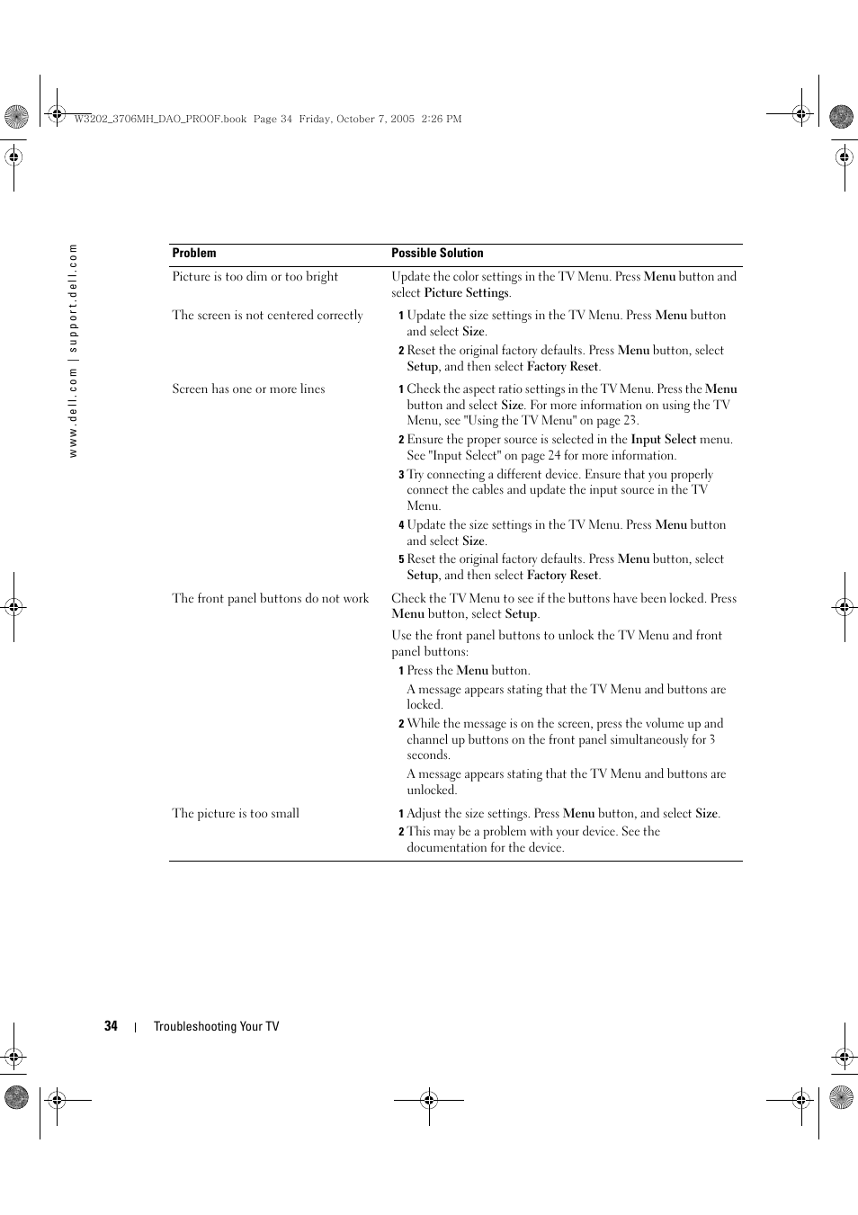 Dell LCD TV W3706MH User Manual | Page 34 / 204