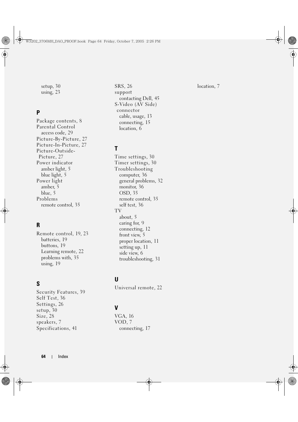 Dell LCD TV W3706MH User Manual | Page 64 / 204