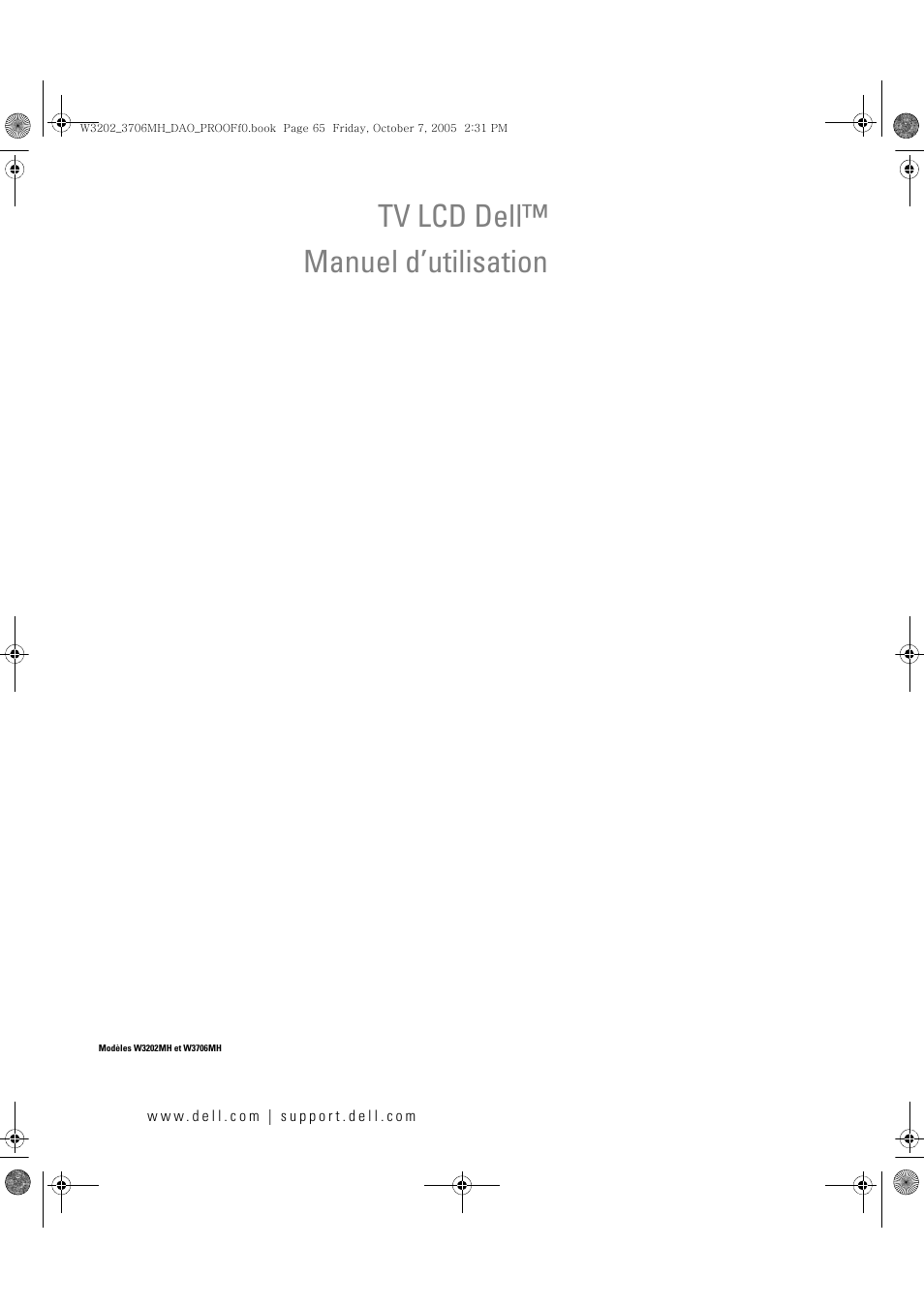 Tv lcd dell™ manuel d’utilisation, Tv lcd dell, Manuel d’utilisation | Dell LCD TV W3706MH User Manual | Page 65 / 204