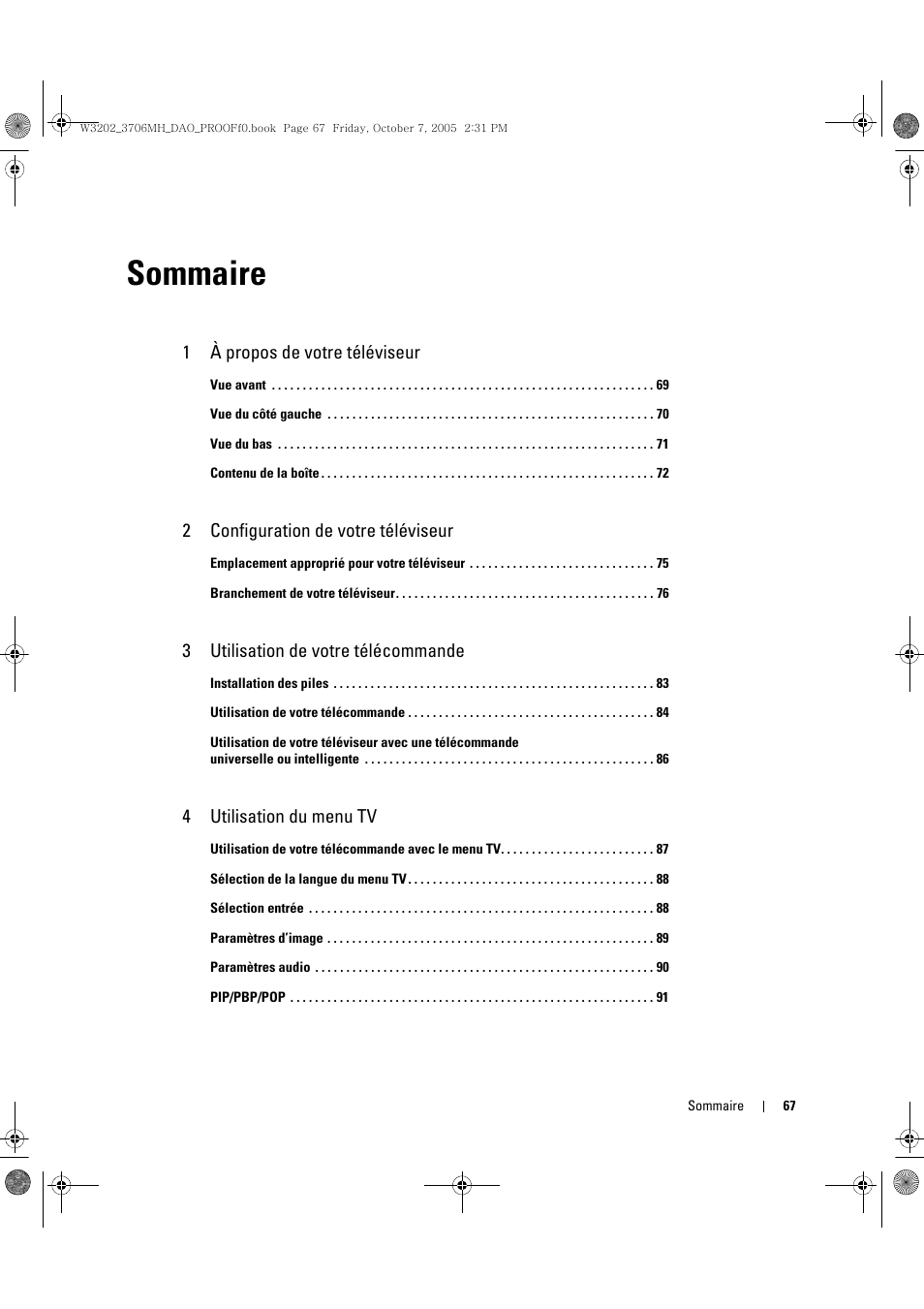 Sommaire | Dell LCD TV W3706MH User Manual | Page 67 / 204