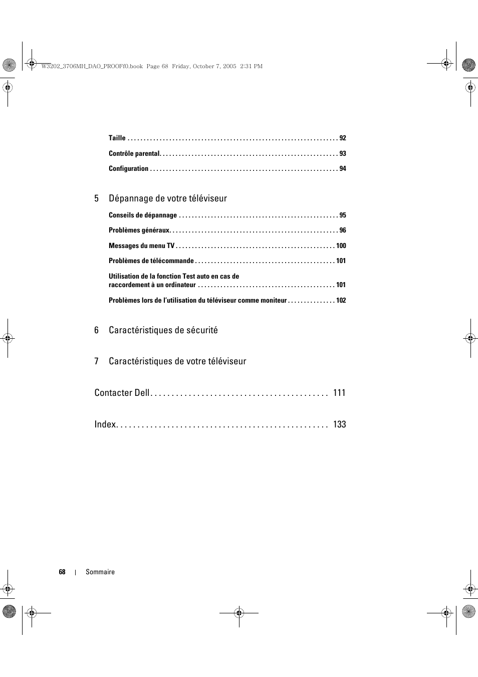 5 dépannage de votre téléviseur | Dell LCD TV W3706MH User Manual | Page 68 / 204