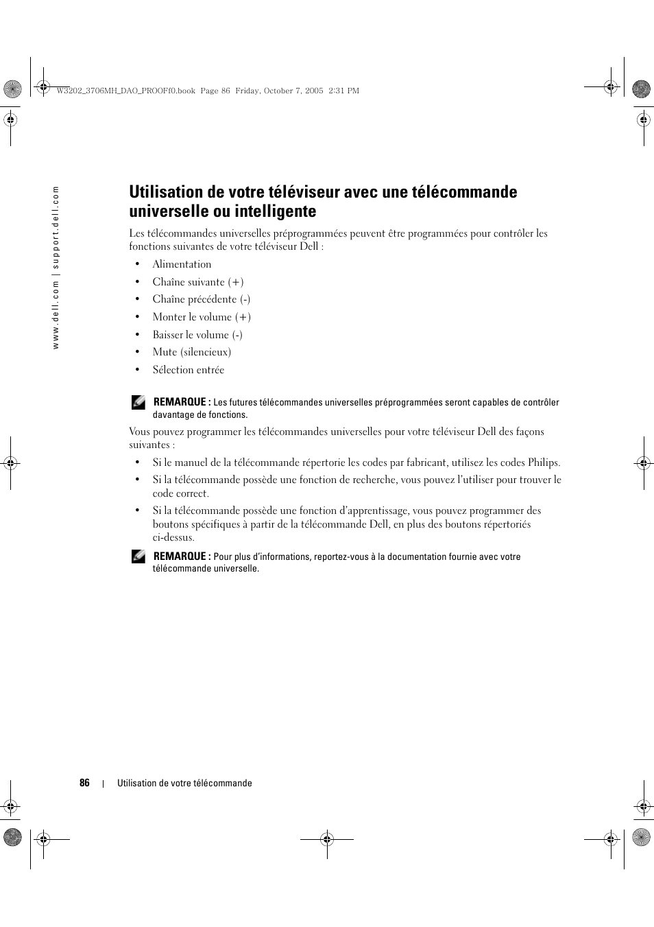 Dell LCD TV W3706MH User Manual | Page 86 / 204