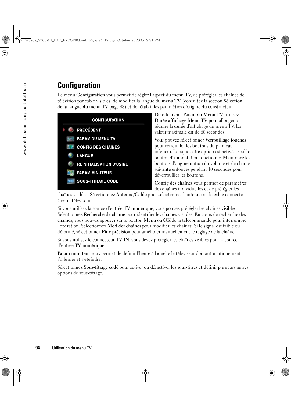 Configuration | Dell LCD TV W3706MH User Manual | Page 94 / 204