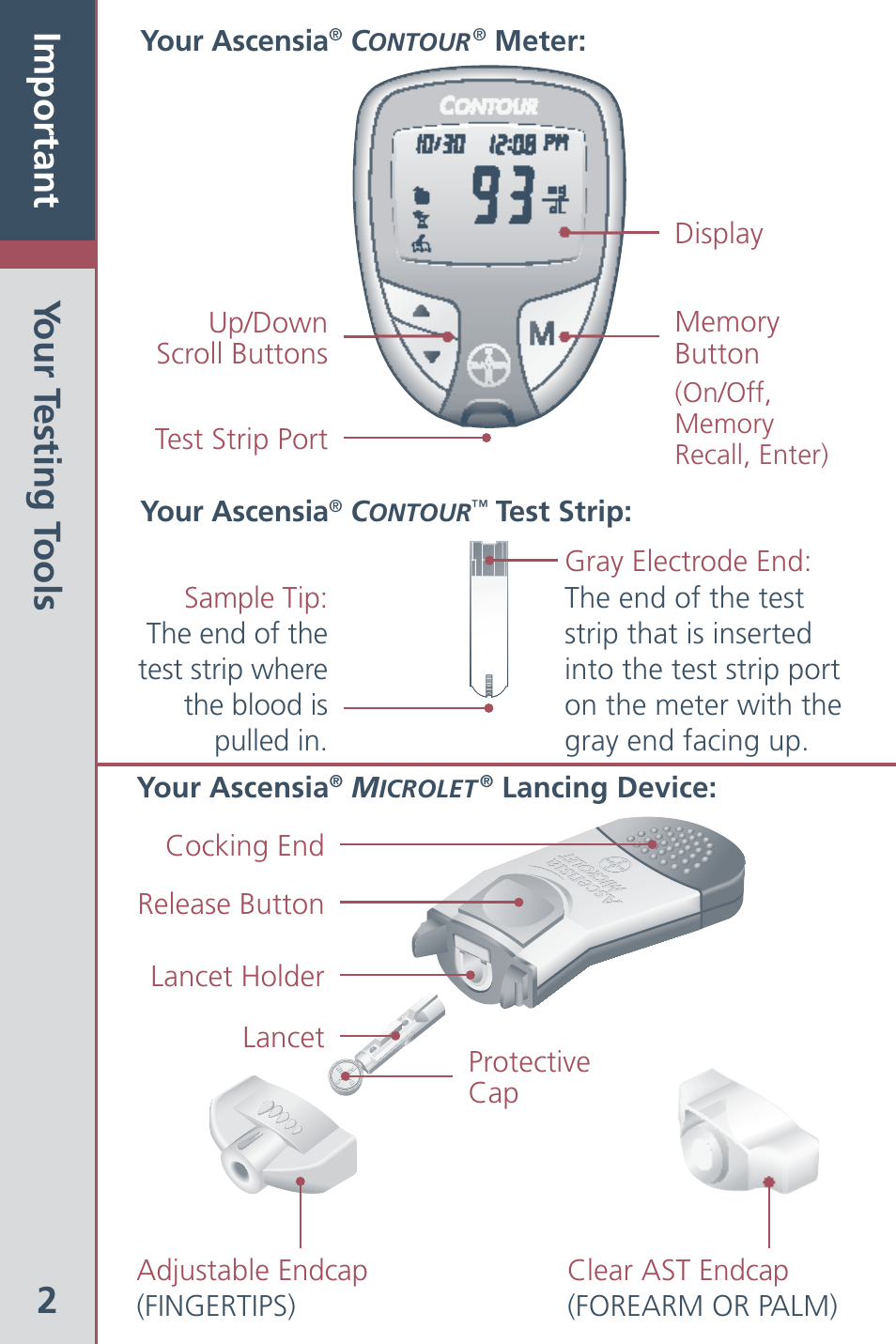 2important, Your t esting t ools | Bayer HealthCare CONTOUR Blood Glucose Meter and Ascensia CONTOURTM Test Strips User Manual | Page 4 / 43