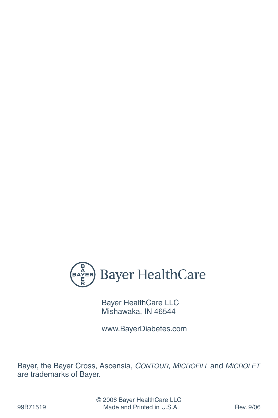 Bayer HealthCare CONTOUR Blood Glucose Meter and Ascensia CONTOURTM Test Strips User Manual | Page 43 / 43